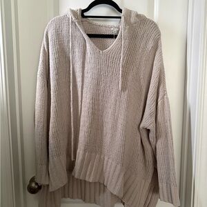 aerie Oversized Hooded V‑Neck Sweater in Light Beige